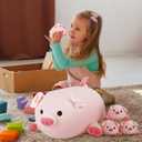 Achwishap 5PCS Pig Family,Pig Stuffed Animal Mommy with 4 Pig Babies Plush,Cute Pig Plush Pillow Cushion Doll,Kawaii Pig Plush Toy Hugging Pillow for Kids Adults Birthday Gifts(16 Pig Family)
