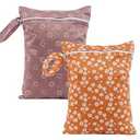 CoolaPeach 2Pcs Baby Wet Dry Bags for Cloth Diaper, Waterproof Reusable Travel Bags, Beach, Pool, Gym Bag for Swimsuits, Beach Vacation Essentials (White Flower Sun)