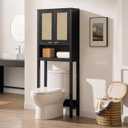 SICOTAS Over The Toilet Storage Cabinet with Rattan Door, Freestanding Bathroom Organizer with Adjustable Shelf, Space Saver Cabinet for Bathroom, Laundry Room, Restroom