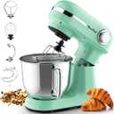 Plum chef 5.5QT Electric Stand Mixer, 12-Speed Tilt-Head Food Mixer, Dough Mixer with Dishwasher Safe Stainless Steel Bowls, Dough Hook, Flat Beater, Whisk, Perfect for 4-6 Family,Light Green