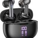 Wireless Bluetooth Headphones, 40H Playback Bluetooth Earbuds with LED Power Display Charging Case, IPX5 Waterproof Wireless Headphones for Phone Gaming TV Sports (Dual Mic-Black-Upgrade)