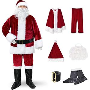 UDYR Christmas Santa Claus Suit, kids Santa Costume Beard, Xmas Classic Flannel Cosplay Clothes, 11-12 Years
