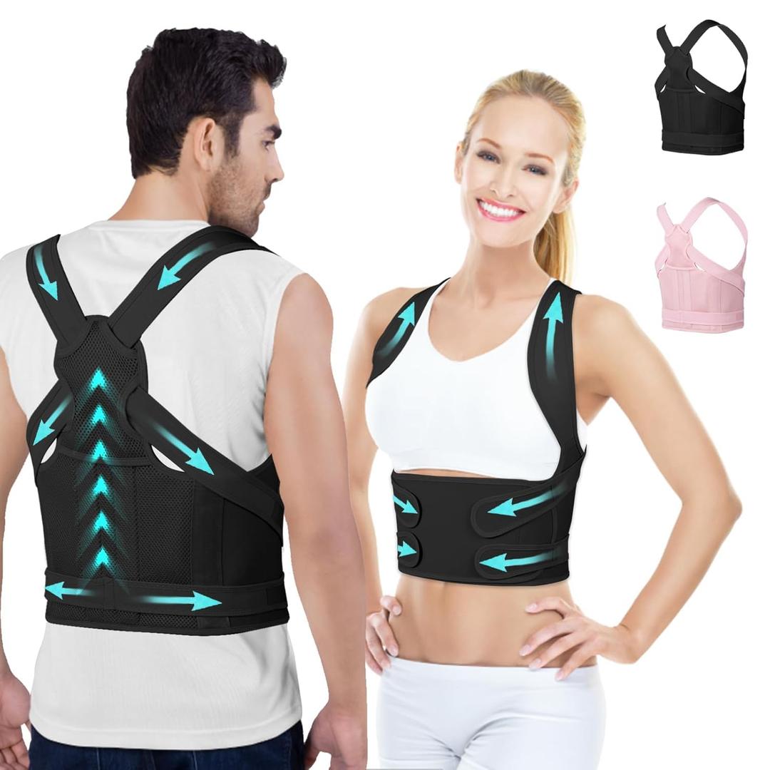 Posture Corrector for Women and Men,4 In 1 Adjustable Full Back Brace,Posture Braces Can Relieve Upper and Lower Back Pain, Shoulder Braces for Hunchback,Scoliosis, Lumbar Spine, Spine(Large Black)