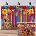 Dudaacvt 7x5ft Mexican Party Decorations Mexican Theme Backdrop Fiesta Photo Backdrop Cinco De Mayo Carnival Colorful Flags Striped Floral Banner Table Decor Background