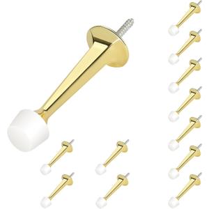 HOMOTEK 12 Pack Heavy Duty Solid Rigid Door Stop with Soft Rubber Tip, Zinc Die Cast Door Stopper Protect Wall & Door,Gold