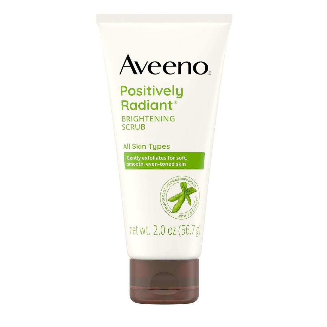 Aveeno Positively Radiant Skin Brightening Exfoliating Daily Facial Scrub, Moisture-Rich Soy Extract, helps improve skin tone & texture, Oil-& Soap-Free, Hypoallergenic, Travel Size (2 Ounce (Pack of 1))