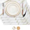 RIMONA'S Heat Resistant Marble Placemats Set of 4 - Waterproof, Heat Proof Table Protector, Non-Slip, Ideal for Gifting, Mother-in-Law Gift, White Marble Hard Placemats