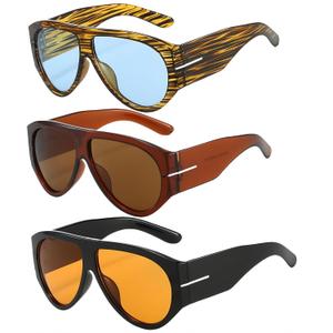 3-Pack Oversized Aviator Sunglasses, Retro Frame UV400 Protection Unisex (Women & Men) Bulk Party Accessories