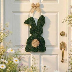 Easter Moss Bunny Wreath for Front Door Decorations 12.6'' Moss Bunny Sign, Spring Garden Hanging Rabbit Wreath Porch Door Decor for Front Home Farmhouse Porch Wall Easter Festival