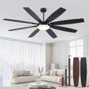 72 Inch Large Ceiling Fans with Lights, Modern Black Ceiling Fans with 8 Wooden Blade, 6 Speeds, Reversible DC Motor, 3 Colors LED Fans Light for Indoor Living Room/Covered Outdoor