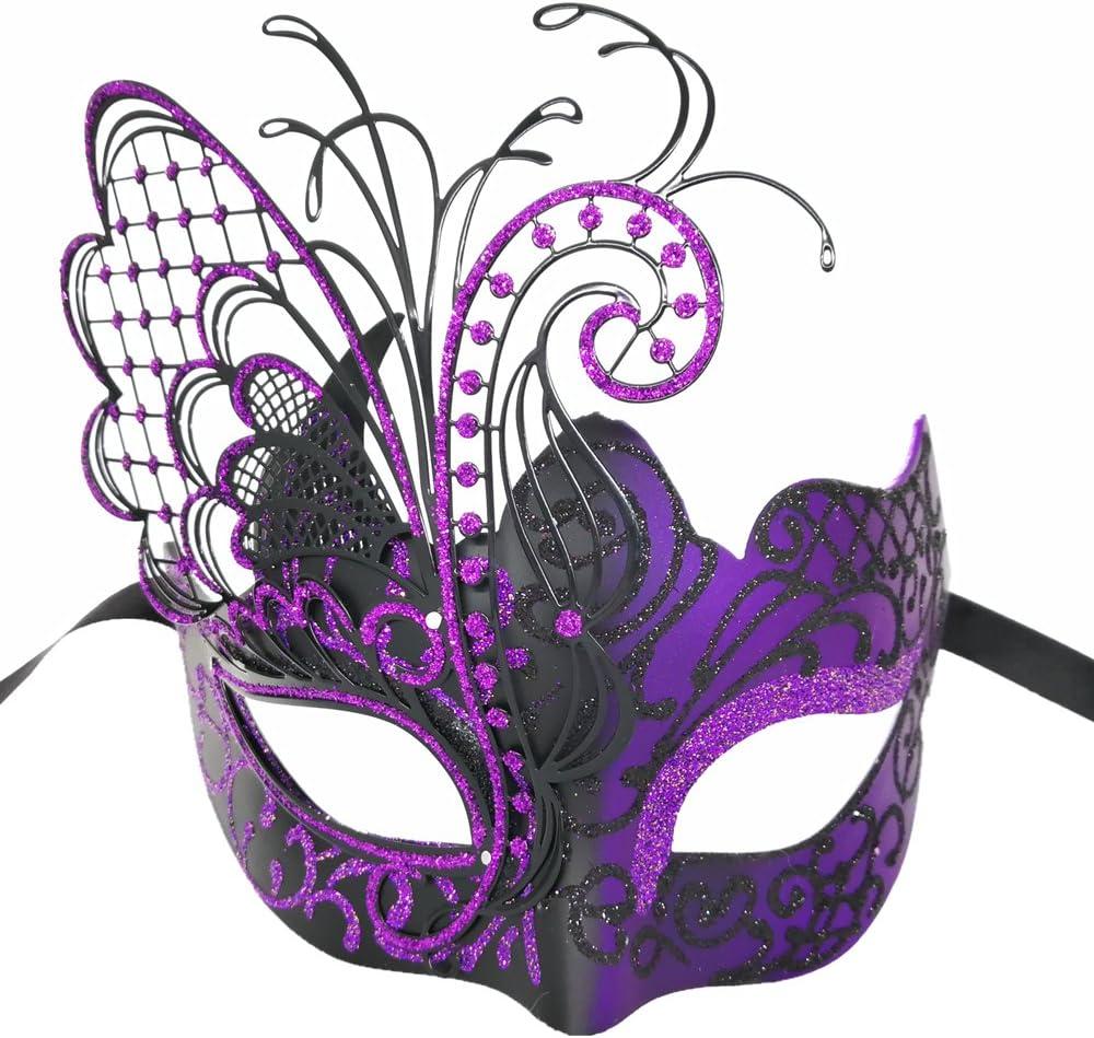 Ubauta Various Butterfly Rhinestone Metal Venetian Women Mask for Masquerade/Mardi Gras Party/Sexy Costume Ball/Wedding (Purple/Black)