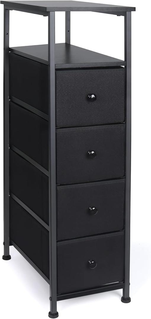 Narrow Dresser for Bedroom, Fabric Tall Dresser & Chests of Drawers with 4 Drawers, Vertical Organizer Storage Tower Unit for Bedroom, Hallway, Entryway (Black)