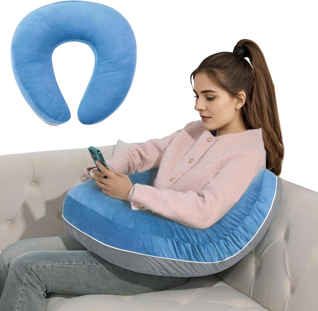HOMBYS Crochet Pillow for Lap Support,Gaming Pillow for Lap,Lap Pillow for Reading & Crocheting,Soft Lap Desk Pillow,Reading Pillow,Crochet Pillow for Lap Support,Arm Pillows (Grey/Blue)