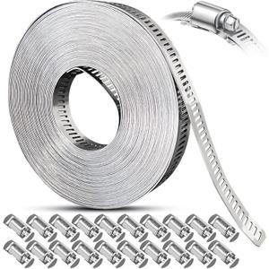 Hose Clamps Stainless Steel, Large Worm Gear Duct Pipe Hose Clamp Assortment Kit, Band Fittings Strap, 32.81FT Adjustable Metal Bolt with 20 Stronger Fasteners Screw for Plumbing Auto Tube Fuel Line