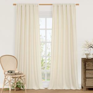 LAMIT Natural Beige Linen Curtains 84 inch Long 2 Panels, Soft Thick Linen Blended Light Filtering Living Room Panels Rod Pocket Neutral Drapes for Bedroom/Farmhouse, 52 x 84 Inch