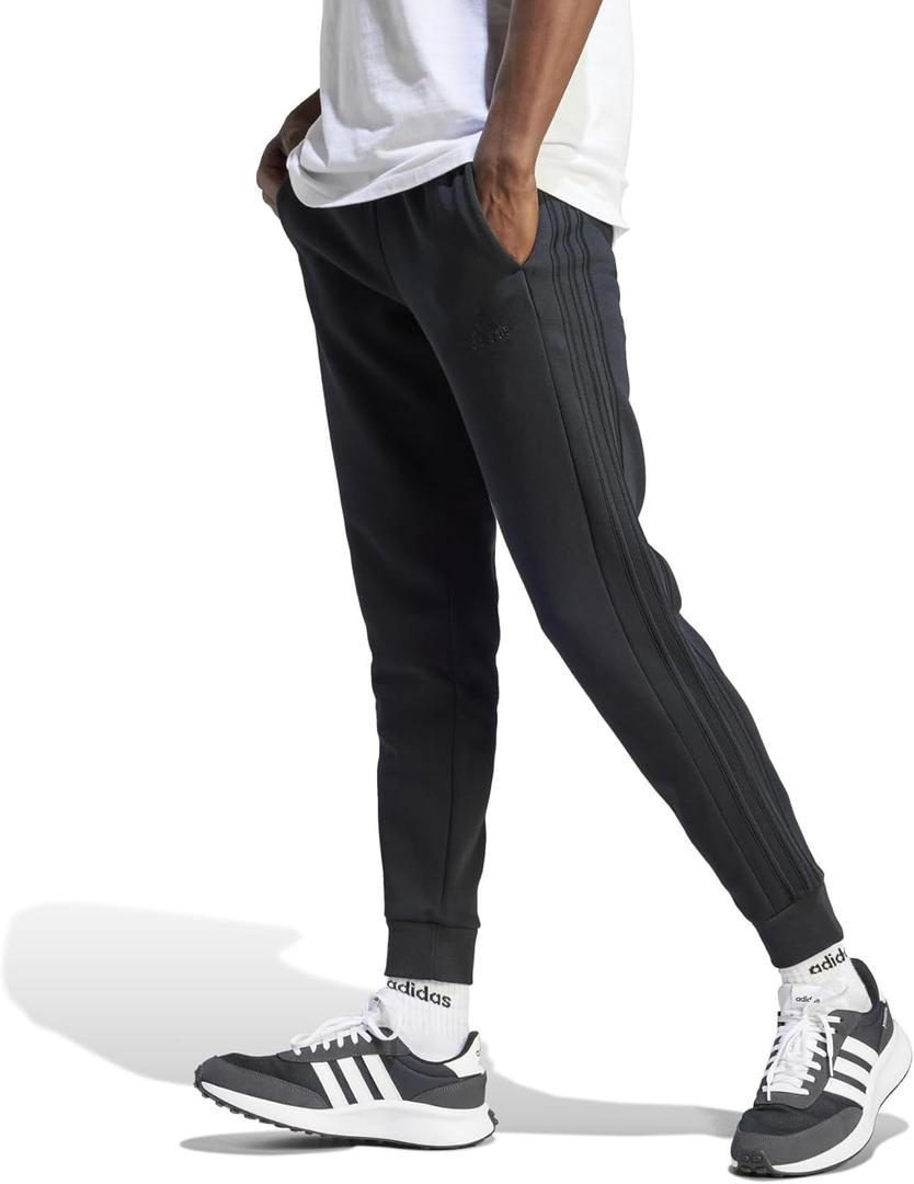 adidas Men's Essentials Fleece Tapered Cuff 3-Stripes Pants (XX-Large, Black)
