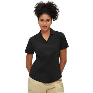 Women's Polo Shirt Quick Dry 4 Button Moisture Casual Work Short Sleeve Collared Golf Shirt-Wicking Performance (Black, M)
