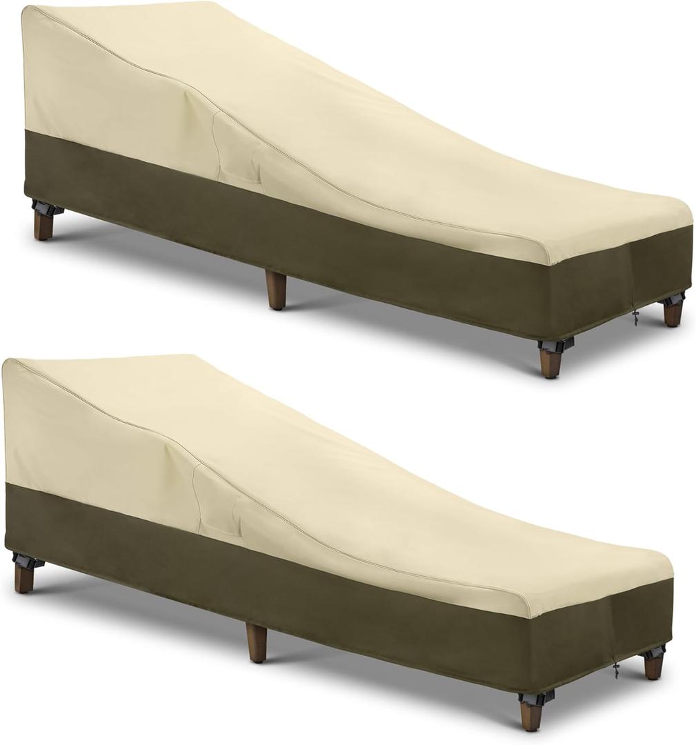 SunPatio Chaise Lounge Cover Outdoor Waterproof, Heavy Duty 2 Pack Patio Lounge Chair Covers, UV & Rip & Fade Resistant, All Weather Protection, 80"L x 32"W x 25"H, Beige & Olive