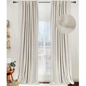 100% Blackout Shield Linen Blackout Curtains for Bedroom 84 Inches Long, Back Tab/Rod Pocket Living Room Drapes, Thermal Insulated Blackout Curtains 2 Panels Set, 50" W x 84" L, Cream