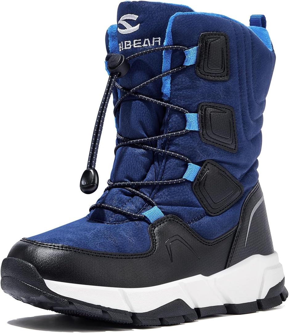 HOBIBEAR Kids Snow Boots Boys Girls Mid Calf Waterproof Warm Faux Fur Lined Insulated Winter Shoes Blue, 5.5 Big Kid