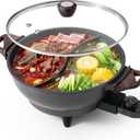 TWIN Electric Hot Pot with Divider | PFAS-Free Ceramic Nonstick Pot | EvenHeat Cast Aluminum Body | 1500W Fast Heating | Dual-Flavor Shabu Shabu Pots for Family Use 