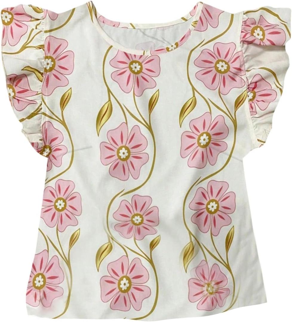 SOLY HUX Women's Floral Blouse Ruffle Cap Sleeve Crewneck Casual Summer Tops (Pink, S)