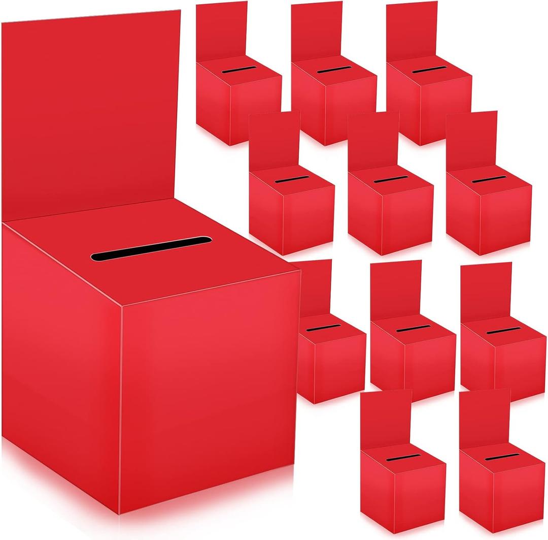 12 Pack Raffle Box Donation Box for Fundraising, Valentines Day Card Box Ballot Cardboard Boxes with Slot for Ticket and Removable Heade for Party Exchange Gifts Card Voting Contes, 6 x 6 x 6 Inch (Red)