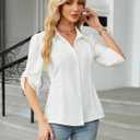 Blooming Jelly Womens Button Down Shirt 3/4 Sleeve Collared Pleated Business Casual Tops Ladies Trendy Summer Work Blouse