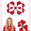 2 x 2 Pack Valentine Glitter Bow Hair Clips for Women, 3.542.56 Inch Heart Pattern Hair Bows Clips, Sparkly Pink Hair Barrettes for Daily Wear, Party Decor (Red)