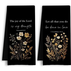 Rustic Floral Christian Kitchen Towels, Bible Verse Gifts Dish Tea Towels, Christian Religious Gifts Decorative Hand Towel for Bathroom Kitchen, 16x24 Inch Set of 2