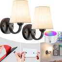 YHCDLAMP Peel and Stick Wall Sconces, No Drilling Stick On Wall Sconce, Wireless Battery Operated Wall Lights, Adhesive Wall Lamp with 10000mAh Battery Bulb for Bedroom Living Room Decor (Black-10.2inch)