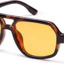 VANLINKER Retro Aviator Sunglasses for Women Men Trendy 70s Polarized Square Shades Vintage Oversized Sun Glasses VL9917, C4-tortoiseshell/Yellow