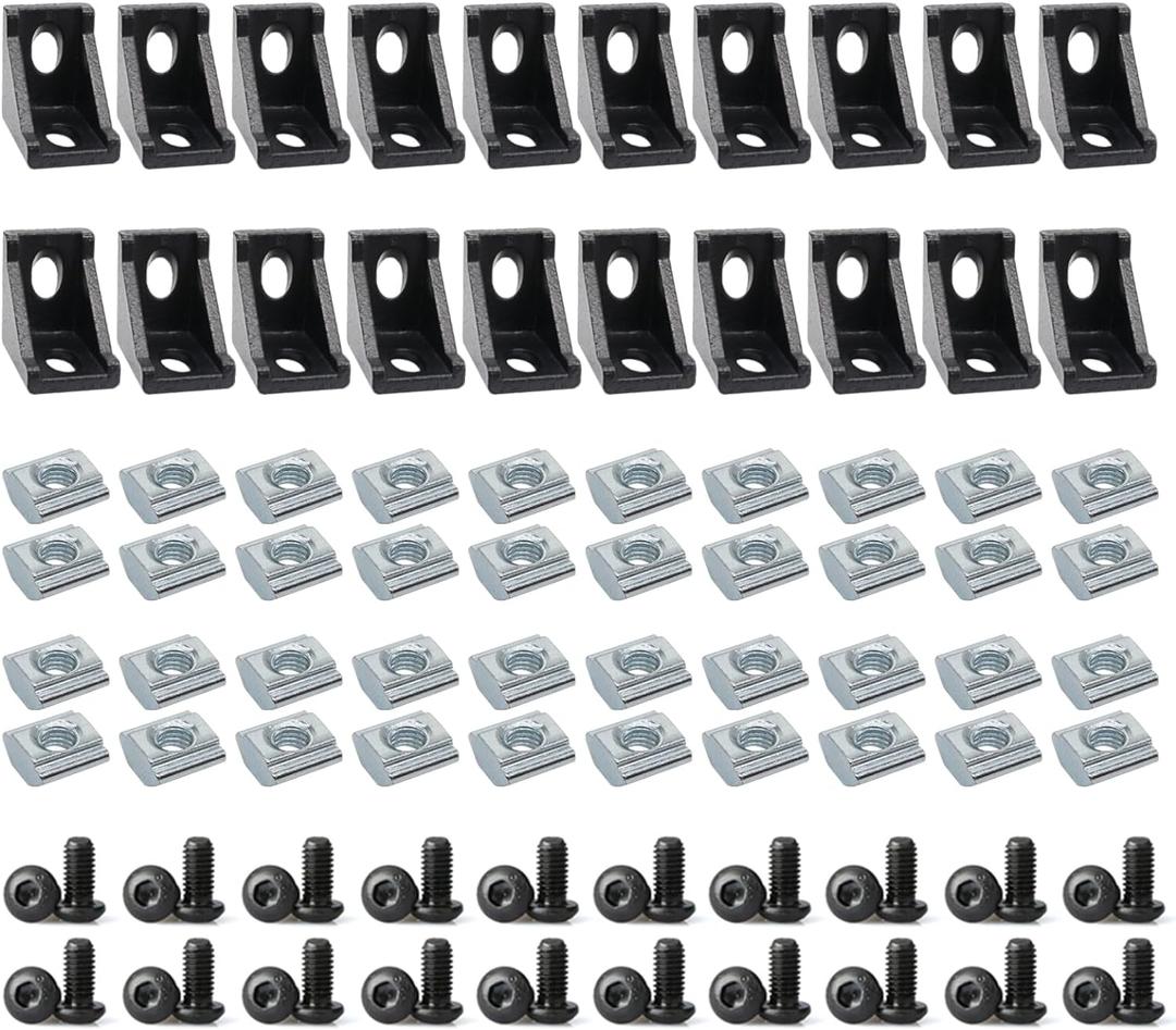 20 Sets 2020 Aluminum Extrusion Corner Brackets - 20 Series 90 Degree Right Angle Connectors with M5 Bolts & Nuts, Compatible with 20/20 80/20 2040 T V Slot Black Aluminum Profiles