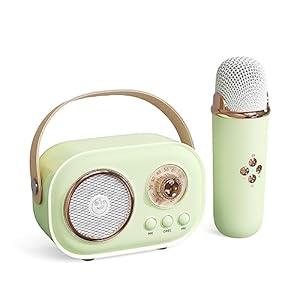 Karaoke Machine for Kids Adults with Mini Microphone Set, Portable Bluetooth Speaker with Wireless Mircrophone for Kids with Stereo Sound Enhanced Bass for Home Party Wedding Birthday Kids Gift(Green)