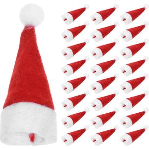 Amosfun 48pcs Mini DIY Christmas Hat Christmas Cap Lollipop Top Wraps Toppers Wine Bottle Cap for Lollipop Candy Cover Decorations Craft