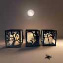 3-Pack Halloween LED Lantern Set - Flickering Electric Candles in Black Metal Frame with Handle - Witch, Spiderweb, and Tree Designs for Spooky Indoor Outdoor Decor