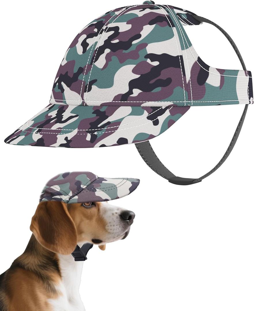 PET SHOW Dog Baseball Cap Camouflage Dog Visors for Small Doggy Cats Pet Sun Hats with Ear Holes Adjustable Buckle Summer Boy Girl Puppy Hat - Green/XS