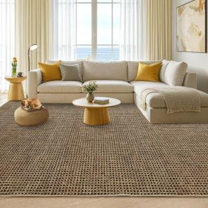 Boho Rugs for Living Room 6x9 ft, Washable Area Rug for Bedroom Soft Ultra Thin Large Indoor Floor Carpet, Waffle Print Non-Slip Area Rugs for Dining Room Bedroom Living Room, Brown