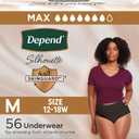 Depend Silhouette Adult Incontinence & Postpartum Bladder Leak Underwear for Women, Maximum Absorbency, Medium, Black, 56 Count (2 Packs of 28), Packaging May Vary