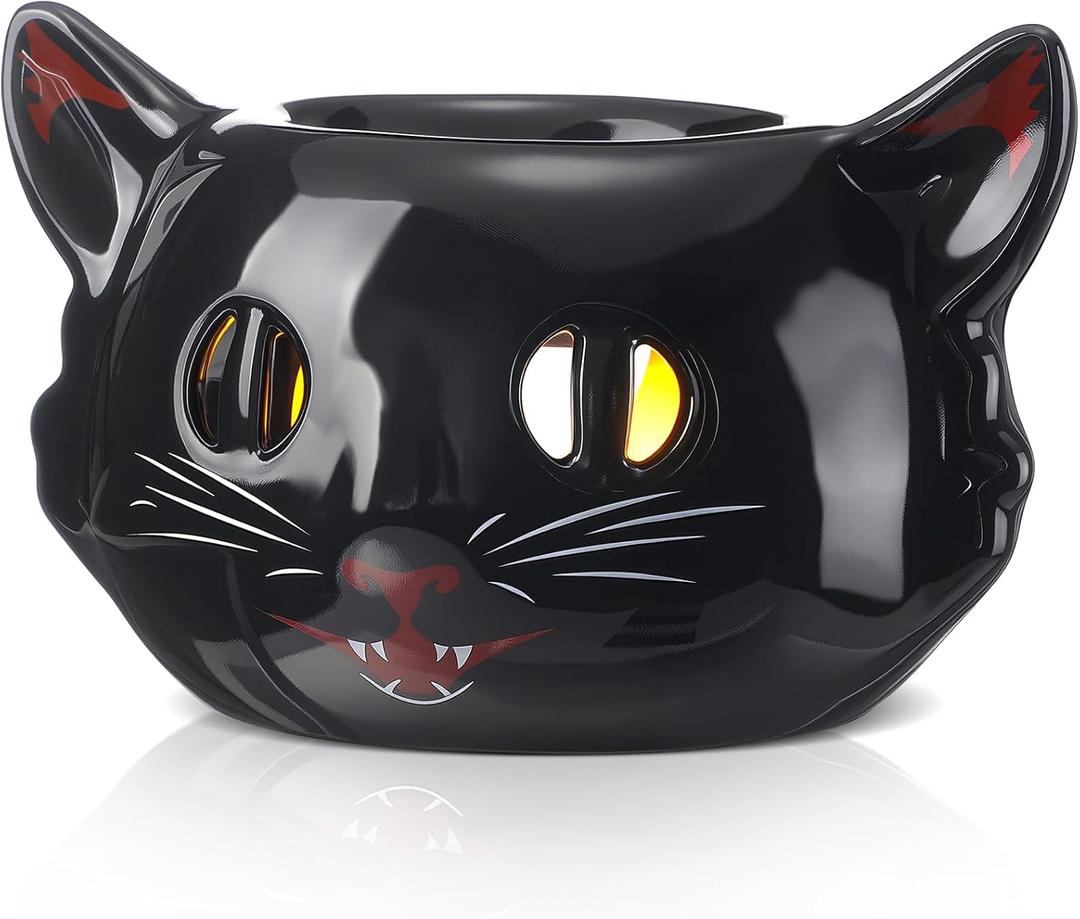 Vesici Vintage Black Cat Spooky Lantern Halloween Black Cat Candle Burner Ceramic Lantern Spooky Holiday Gothic Home Table Gifts for Halloween Table Centerpiece Room Decor