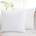 Simmore Decorative Throw Pillow Covers 18x18 Set of 2, Soft Natural Plush Flannel Double-Sided Fluffy Couch Pillow Covers for Sofa Living Room Home Decor, White
