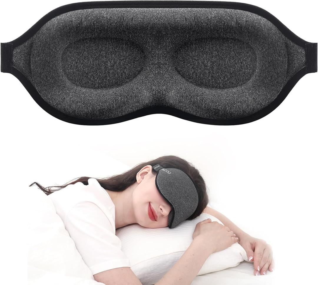MZOO Luxury Sleep Mask for Back and Side Sleeper, Completely Block Out Light Sleeping Eye Mask for Women Men, Zero Pressure 3D Contoured Night Blindfold, Breathable & Soft Eye Shade Cover (M-gray (Black Edge))
