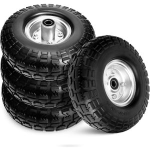 Taifa 4 PCS 10" Solid Flat Free 4.10/3.50-4 Rubber Tires and Wheels Replacement with 5/8'' Bearing and 2.17'' Offset Hub, Air less Wheel for Wheelbarrow/Wagon/Trolley/Lawn Mowers/Snow Blowers etc.