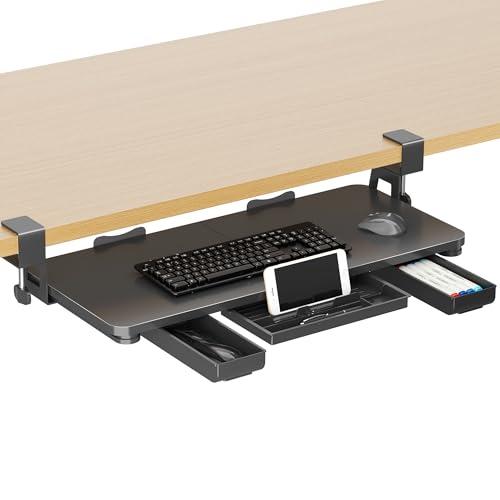 XINLEI Keyboard Tray Under Desk with Storage Drawer Large C-Clamp 26.7”(31” Including Clamps) x 11.8” Slide-Out Platform Computer Drawer Pull Out Keyboard & Mouse Tray DSF7CT