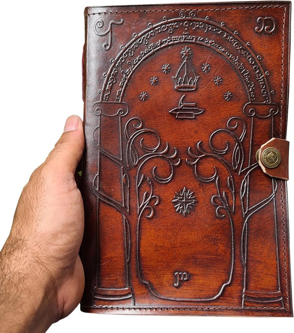 Brown Leather Journal, Doors of Durin, Tolkien Lord of the Ring Embossed Journal, Book of Shadows Notebook