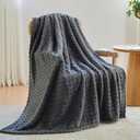 NEWCOSPLAY Super Soft Twin Blanket Grey Premium Silky Flannel Fleece 3D Waffle Checkered Lightweight Bed Blanket All Season Use (Dark Grey, Twin(60"x80"))