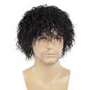 GNIMEGIL Black Curly Wigs for Men 12 inch Short Wig with Bangs Fluffy Wave Big Volume Male Wigs Cosplay 70s 80s Punk Costume Party Synthetic Hair