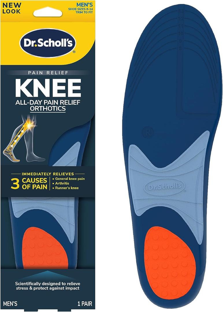 Dr. Scholl's Knee All-Day Pain Relief Orthotics - Insoles for Immediate and All-Day Knee Pain Relief Including Pain from Osteoarthritis and Runner’s Knee, Men Size 8-14, 1 Pair, Trim to Fit Inserts