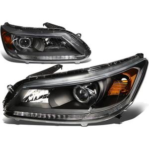 Auto Dynasty Headlights Assembly Compatible with 2013 2014 2015 Honda Accord 4-Door Sedan 9th Gen, Driver Passenger Side Halogen Headlamps Replacement w/Projector Low Beam, Black Housing Amber Corner