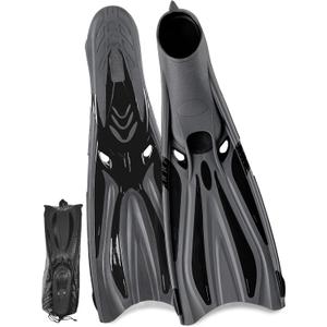 Adult Snorkel Fins - Men & Women's Long Scuba Diving Fins for Travel & Snorkeling (US Men 7-7.5 | US Lady 10-10.5, Grey Black)